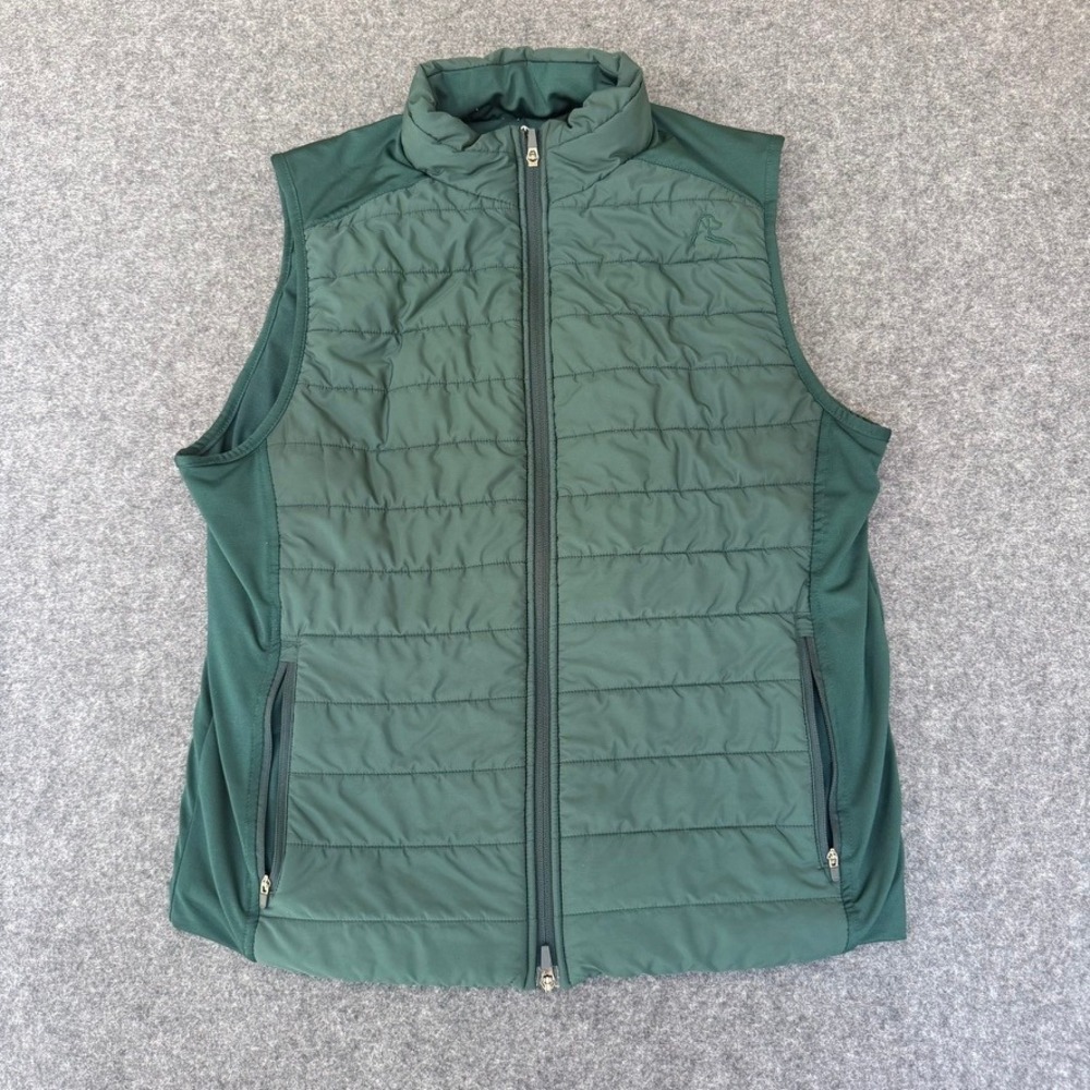 Rhoback Mens Quilted Performance Vest Green Size M Full Zip Golf Activewear